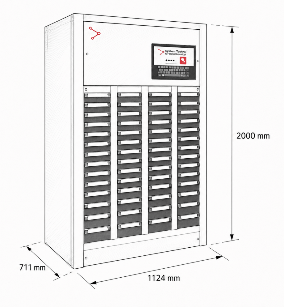 Schubladenregalsystem WS 60/150 – Werkzeugausgabeautomat für modernes Toolmanagement Technische Zeichnung